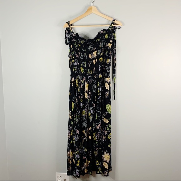 Free People Women's Tank Maxi Dress Floral Boho Black Smocked Flowy Medium M - Picture 1 of 12